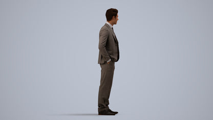 realistic 3D people man business, render-ready for V-Ray and Corona, FBX OBJ, side view render