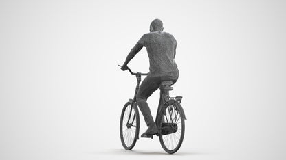 realistic 3D man casual cycling, scanned archviz people for Blender and 3ds Max, wireframe front view