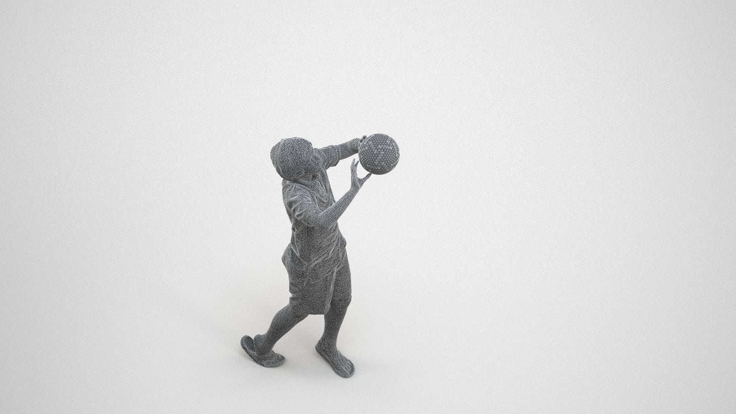3D human model boy sport kids, photogrammetry scanned person for archviz, wireframe three-quarter view