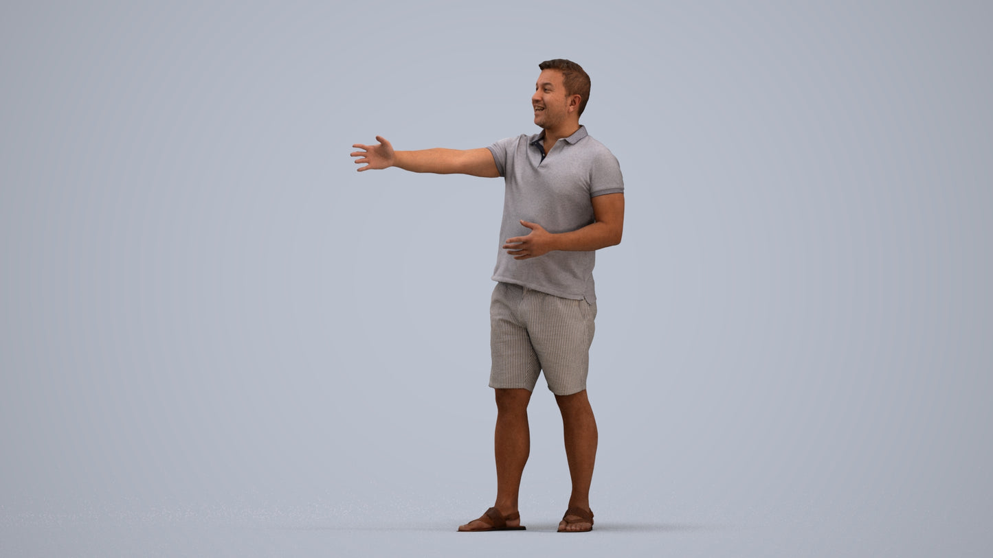 3D people model man casual standing, scanned human for 3ds Max rendering, standing pose render
