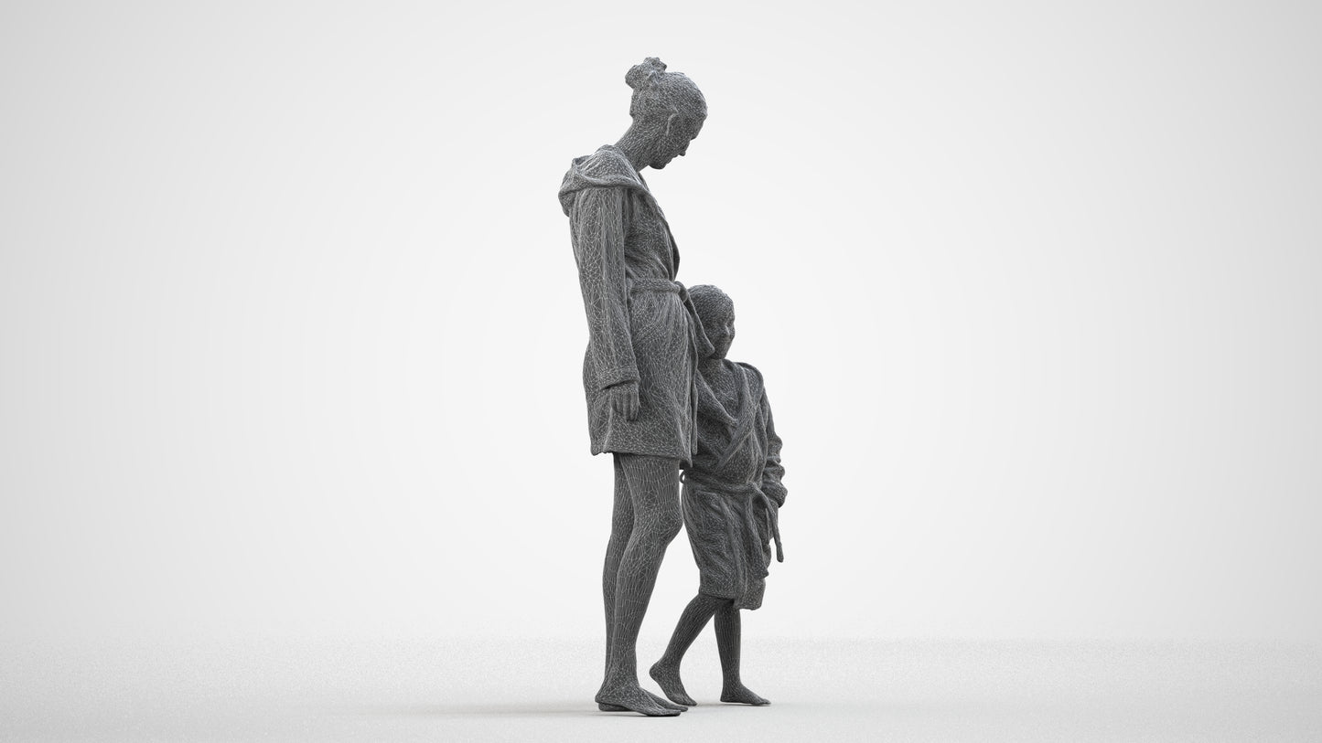 realistic 3D human girl casual kids, archviz people FBX OBJ for Blender, wireframe side view