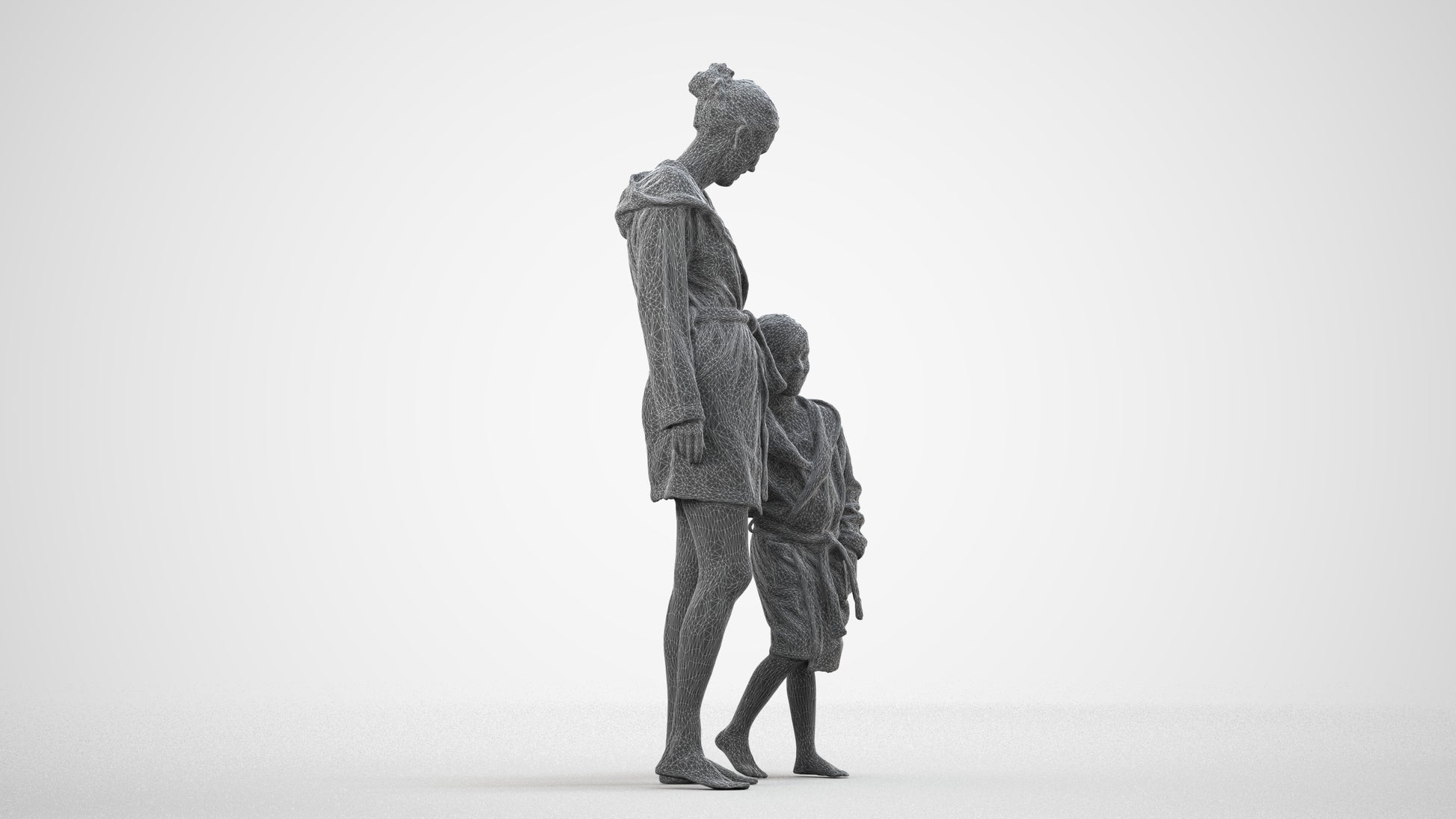 realistic 3D human girl casual kids, archviz people FBX OBJ for Blender, wireframe side view