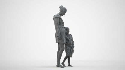 realistic 3D human girl casual kids, archviz people FBX OBJ for Blender, wireframe side view