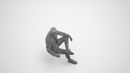 realistic 3D people man casual sitting, render-ready for V-Ray and Corona, FBX OBJ, wireframe three-quarter view
