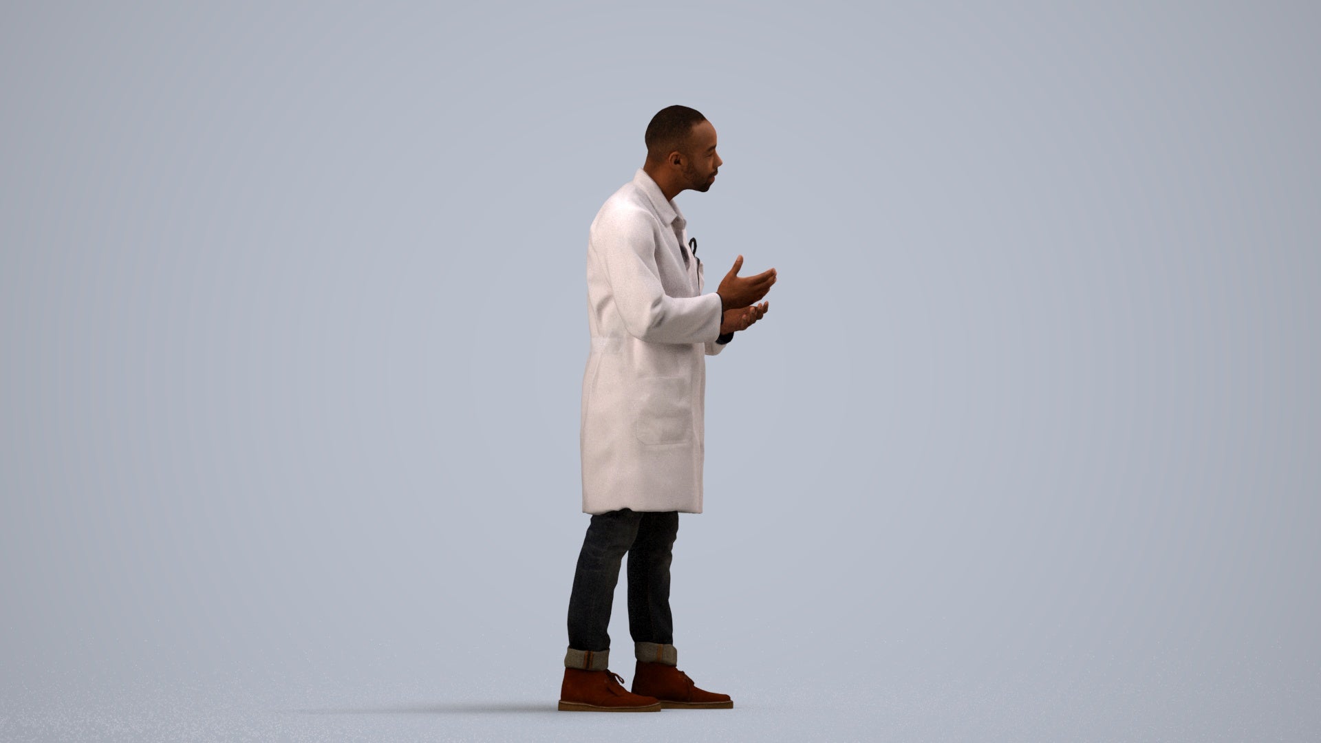 3D scanned man standing, photorealistic archviz people for Enscape and SketchUp, side view render
