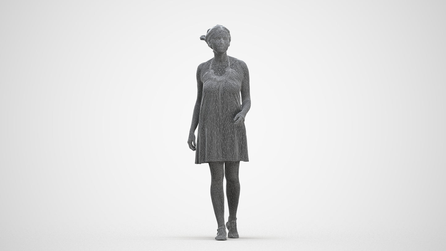realistic 3D people woman walking, render-ready for V-Ray and Corona, FBX OBJ, three-quarter front view render