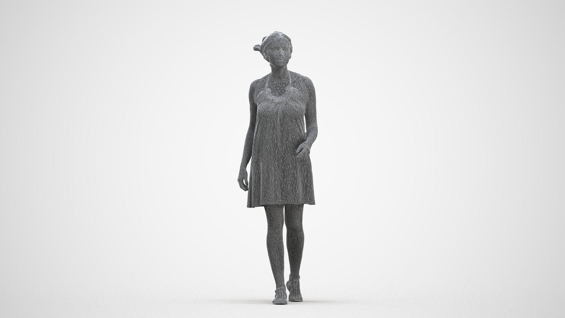 realistic 3D people woman walking, render-ready for V-Ray and Corona, FBX OBJ, three-quarter front view render