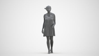 realistic 3D people woman walking, render-ready for V-Ray and Corona, FBX OBJ, three-quarter front view render