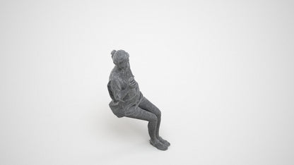 realistic 3D people woman casual sitting, render-ready for V-Ray and Corona, FBX OBJ, wireframe three-quarter view