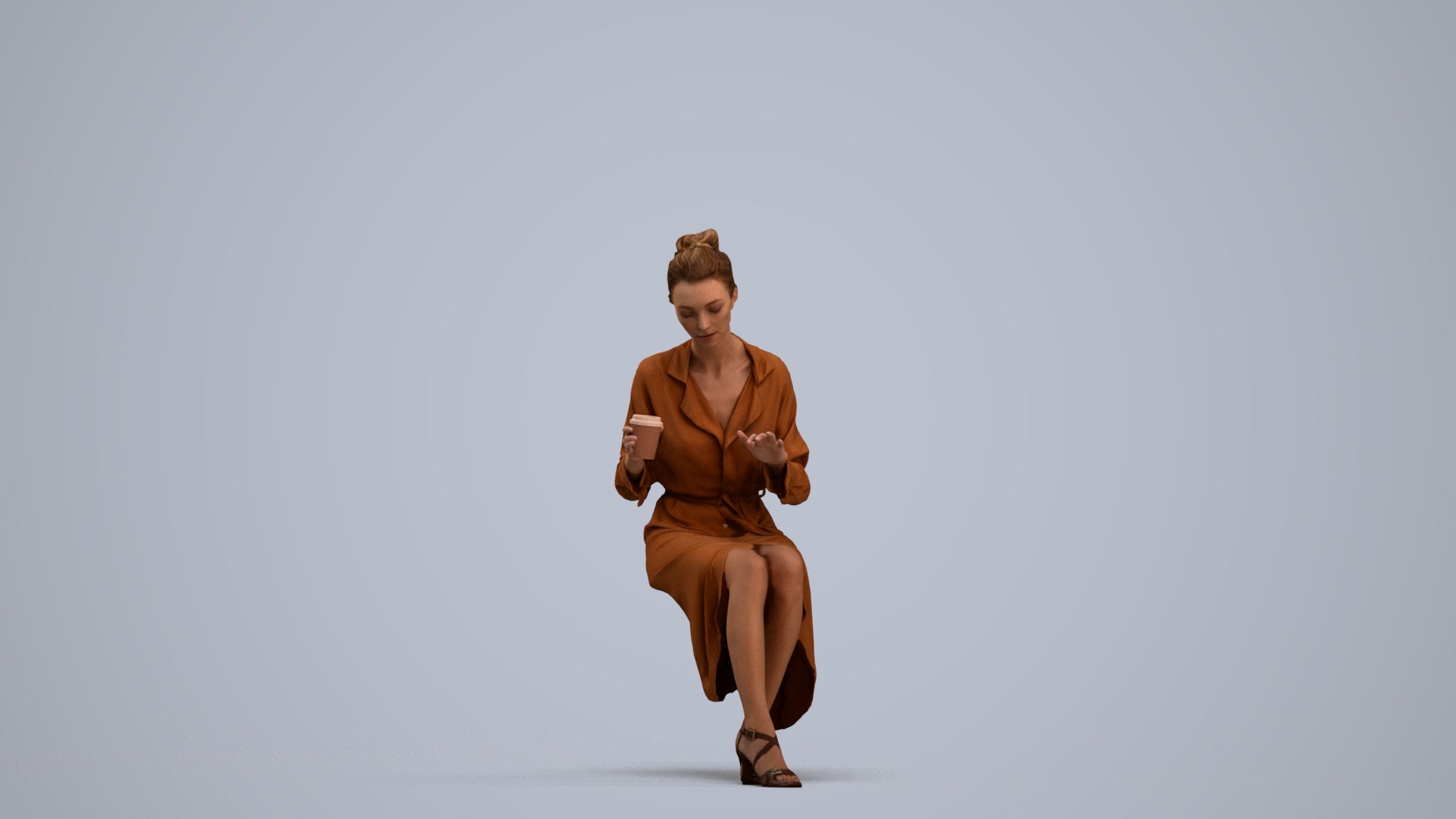 realistic 3D people woman casual sitting, render-ready for V-Ray and Corona, FBX OBJ, standing pose render