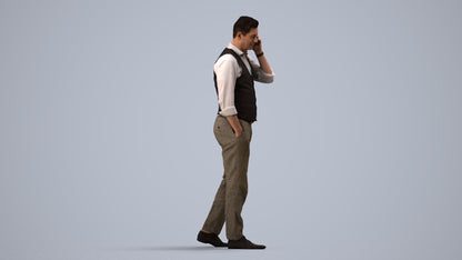 3D human model man business walking, photogrammetry scanned person for archviz, side view render
