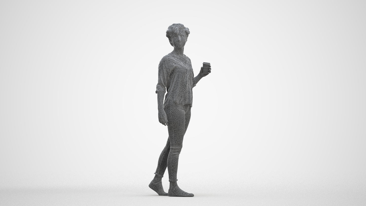 scanned 3D woman casual walking, photogrammetry people for Enscape and V-Ray, three-quarter front view render