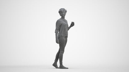 scanned 3D woman casual walking, photogrammetry people for Enscape and V-Ray, three-quarter front view render
