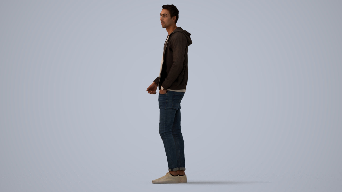 realistic 3D people man casual standing, render-ready for V-Ray and Corona, FBX OBJ, three-quarter view render