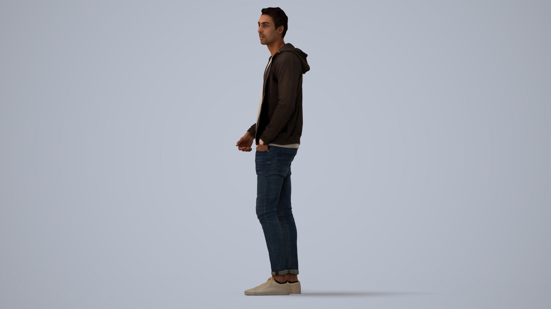 realistic 3D people man casual standing, render-ready for V-Ray and Corona, FBX OBJ, three-quarter view render