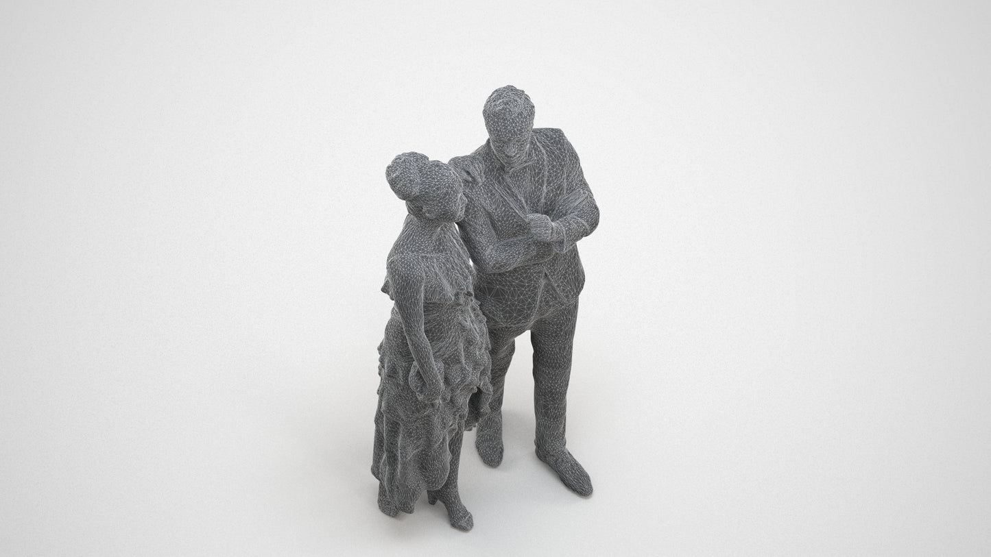 3D human model woman formal formalaffairs, photogrammetry scanned person for archviz, wireframe three-quarter view