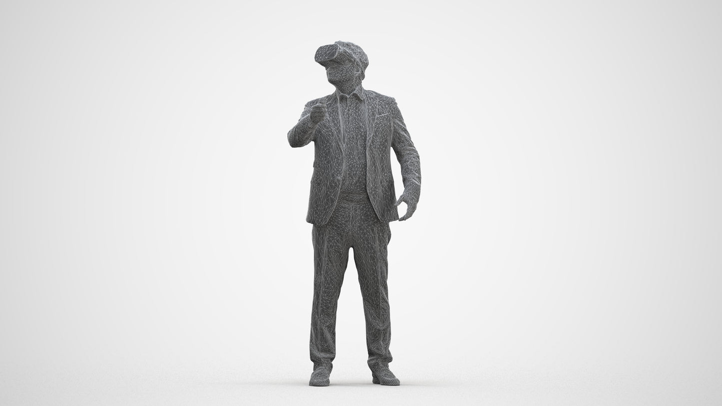 realistic 3D human man business standing, archviz people FBX OBJ for Blender, three-quarter front view render