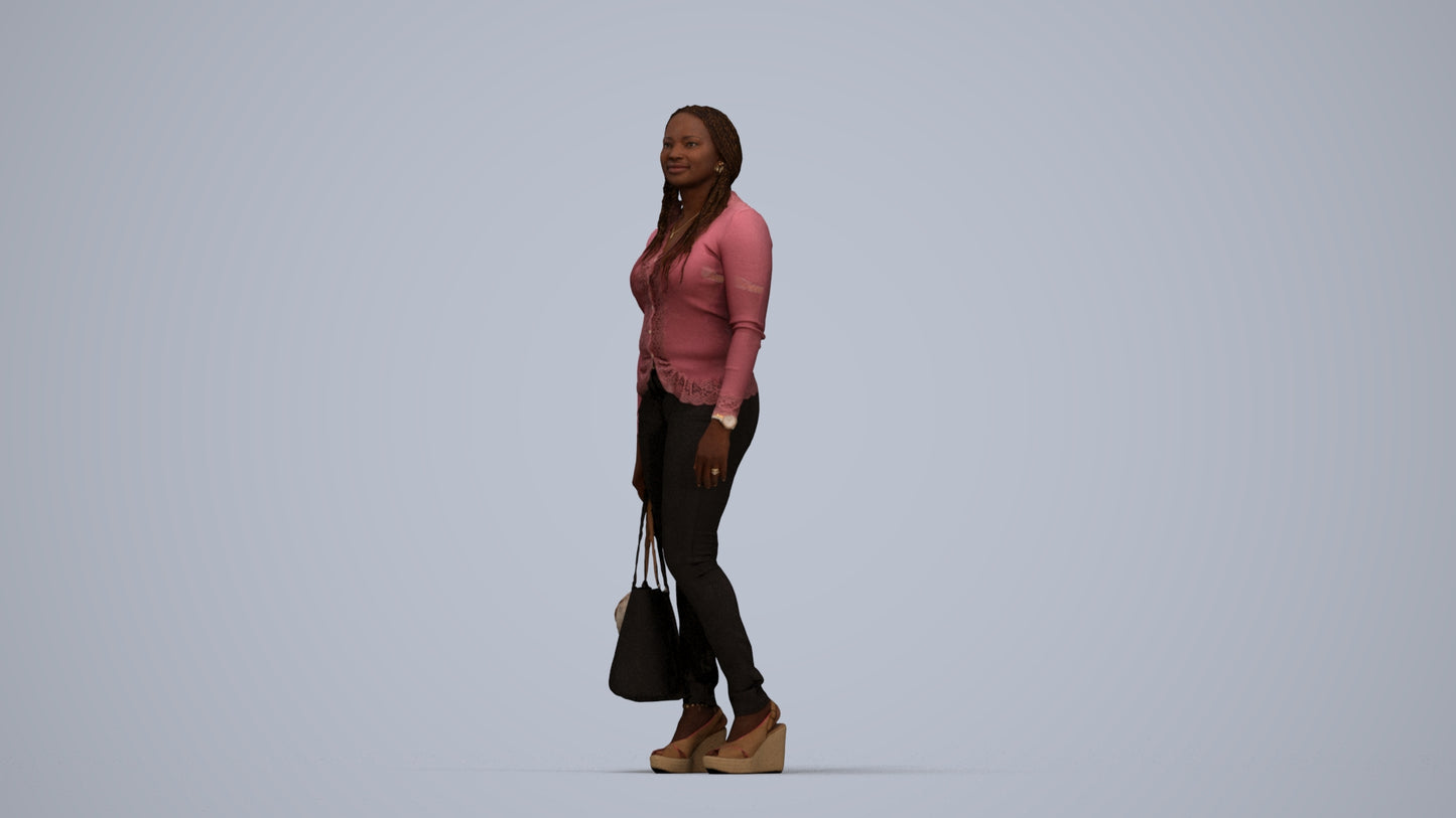 realistic 3D people woman casual standing, render-ready for V-Ray and Corona, FBX OBJ, top-down view render