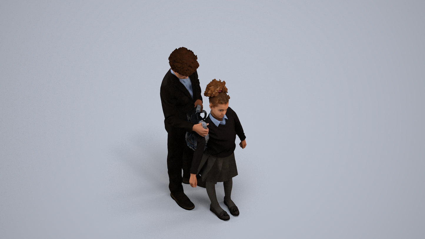 photogrammetry 3D girl kids, realistic human model archviz FBX, back view render