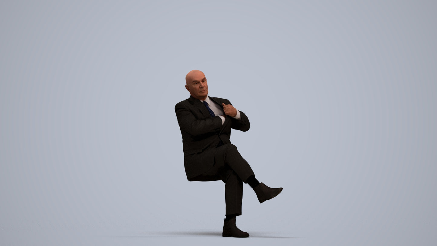 realistic 3D human senior man business mix, archviz people FBX OBJ for Blender, standing pose render