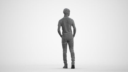 3D human model boy casual kids, photogrammetry scanned person for archviz, wireframe front view