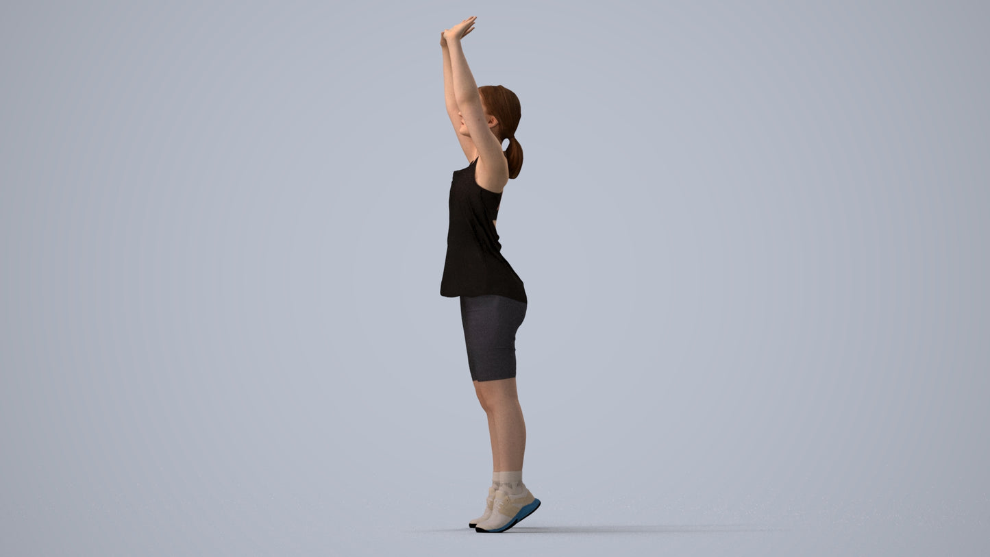 realistic 3D human girl sport, archviz people FBX OBJ for Blender, three-quarter view render