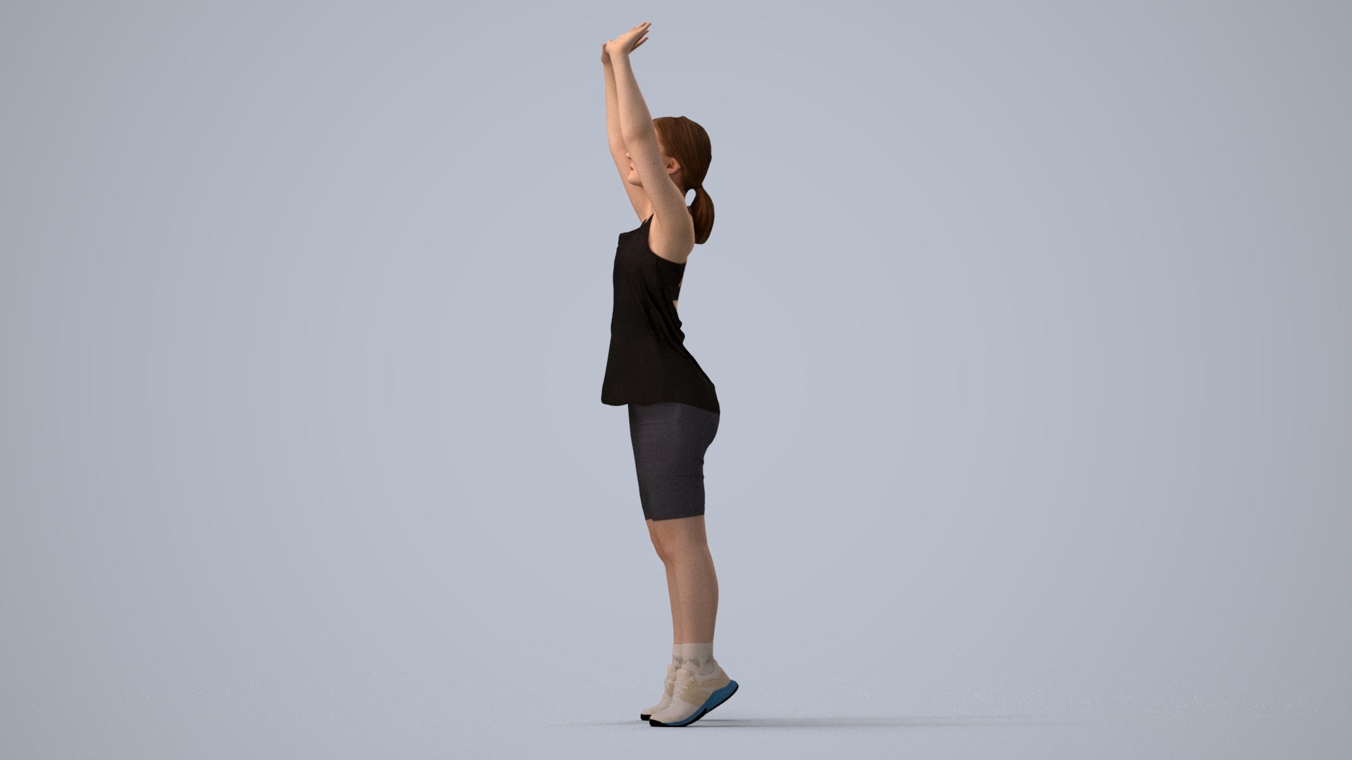 realistic 3D human girl sport, archviz people FBX OBJ for Blender, three-quarter view render