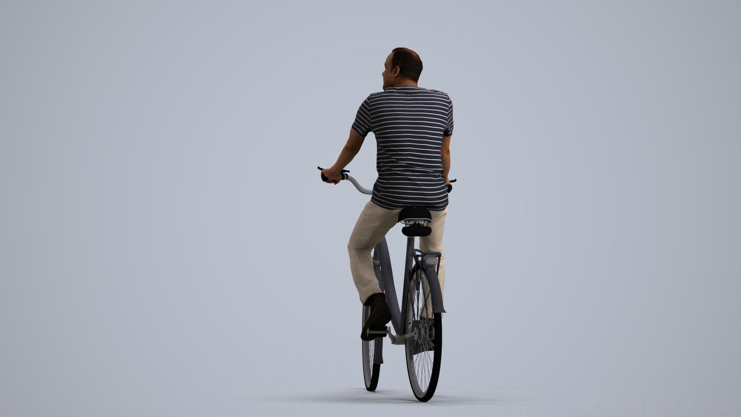 scanned 3D man casual cycling, photogrammetry people for Enscape and V-Ray, front view render