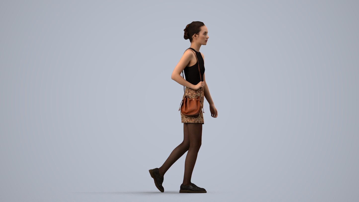 scanned 3D woman casual walking, photogrammetry people for Enscape and V-Ray, side view render