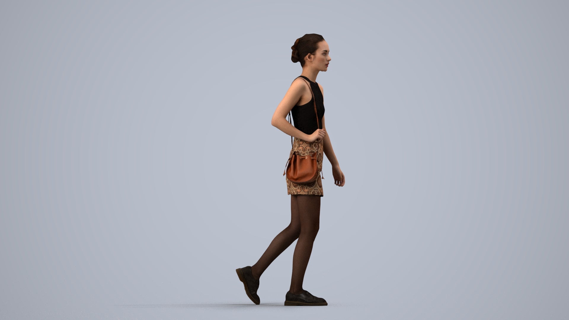 scanned 3D woman casual walking, photogrammetry people for Enscape and V-Ray, side view render