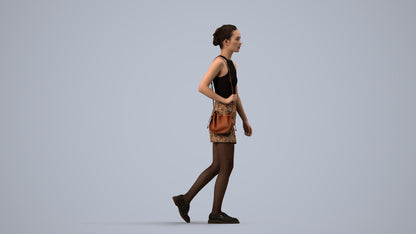 scanned 3D woman casual walking, photogrammetry people for Enscape and V-Ray, side view render