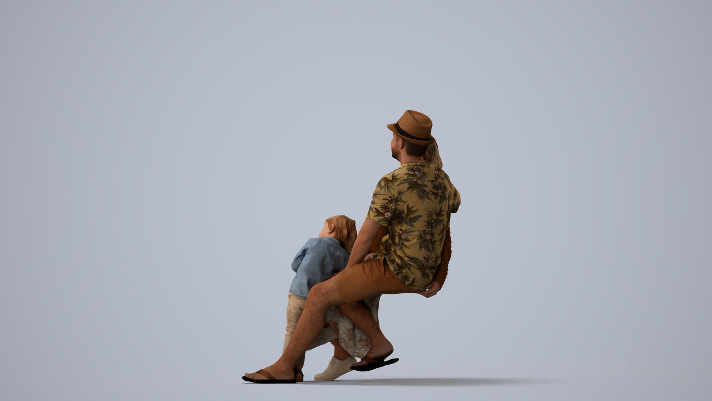 3D scanned girl kids, photorealistic archviz people for Enscape and SketchUp, three-quarter view render