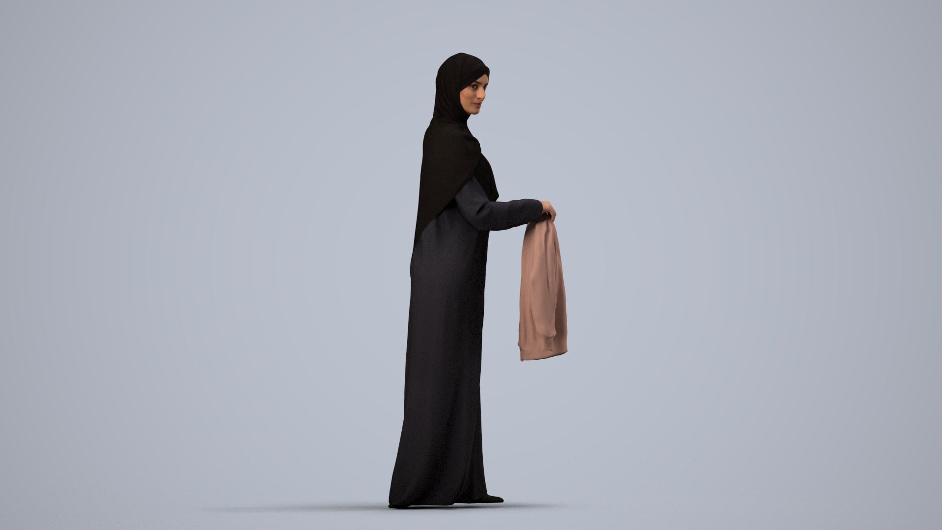 scanned 3D woman standing, photogrammetry people for Enscape and V-Ray, side view render