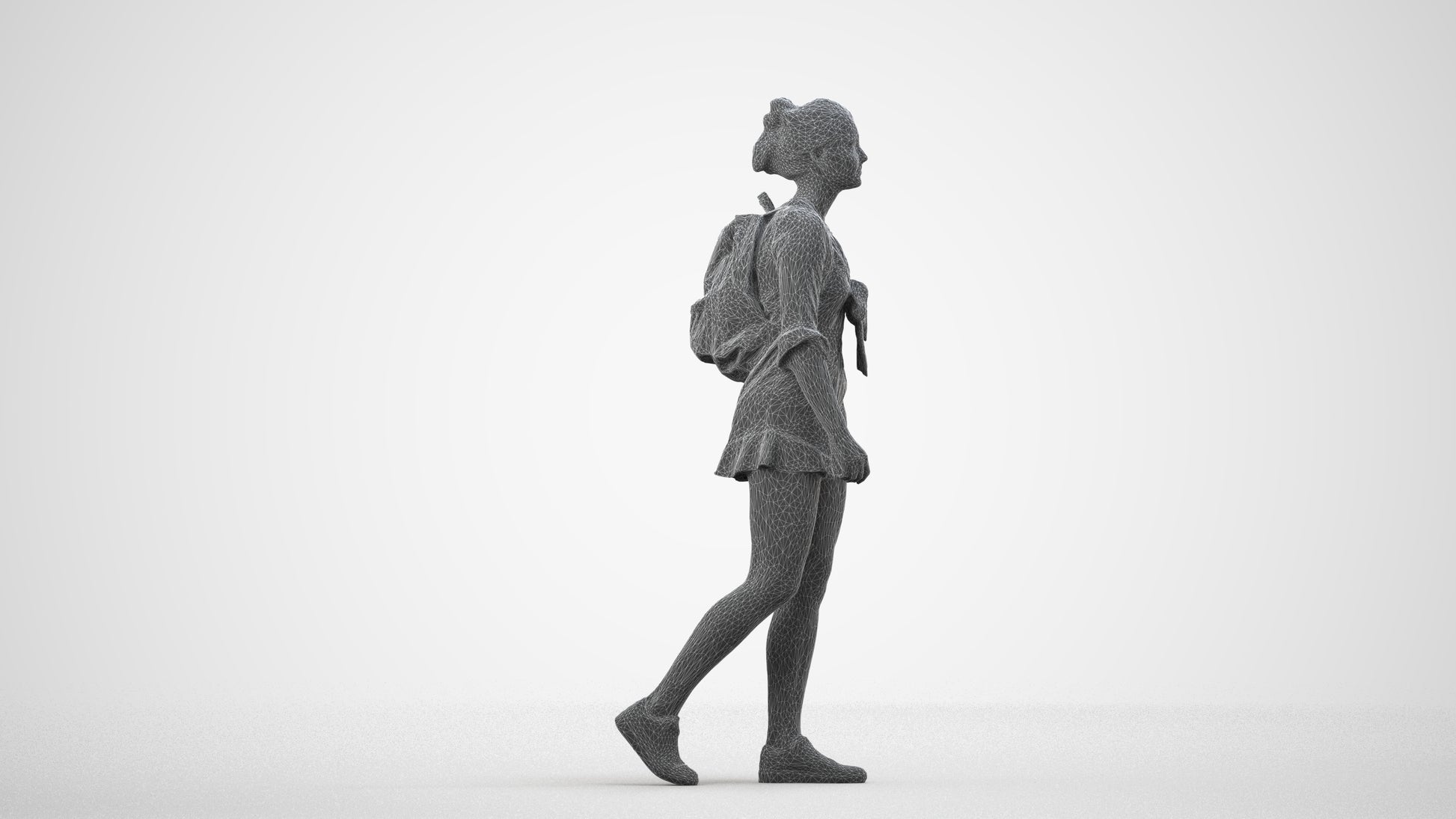 realistic 3D people girl casual kids, render-ready for V-Ray and Corona, FBX OBJ, wireframe side view
