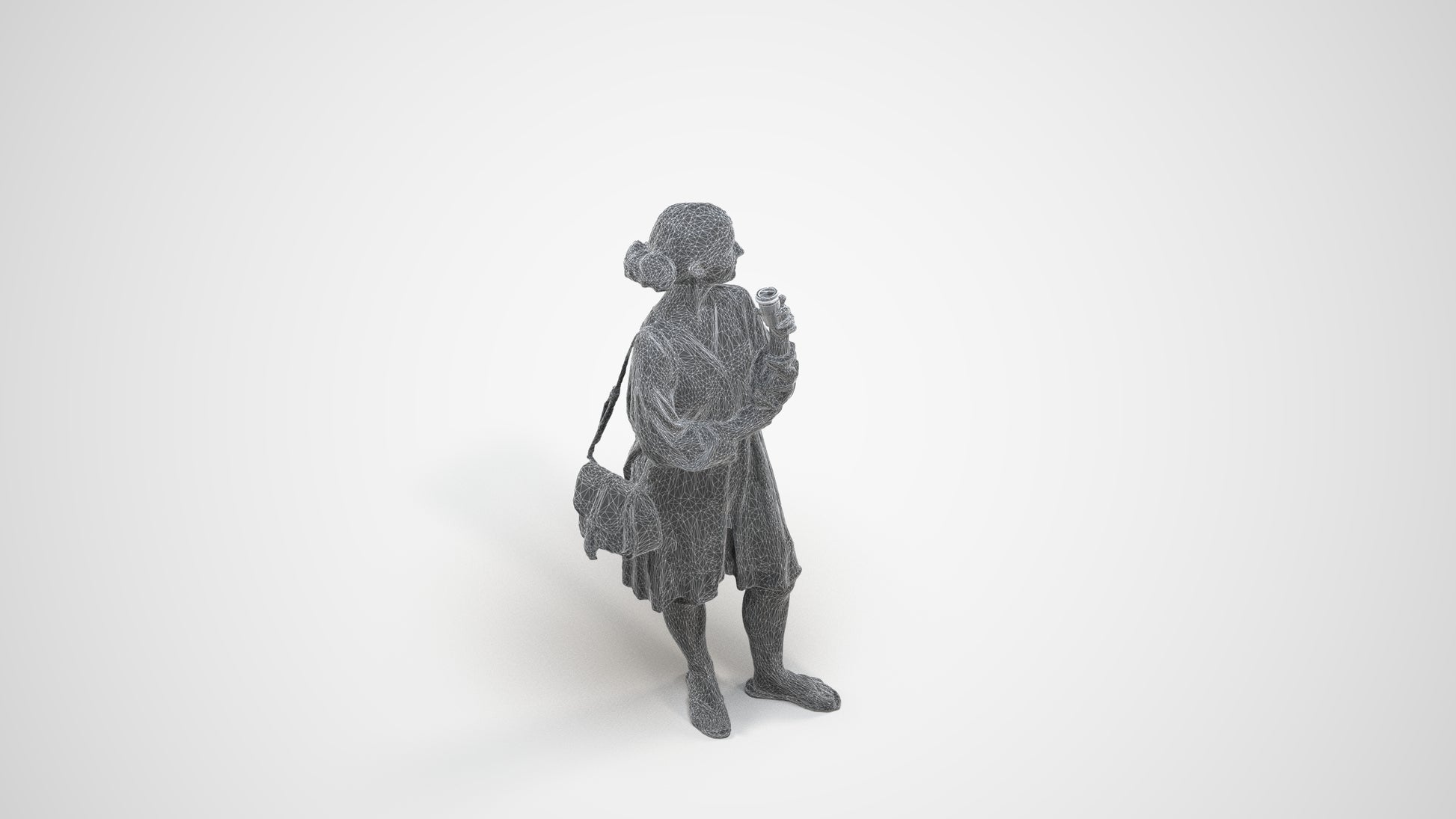 3D human model girl casual kids, photogrammetry scanned person for archviz, wireframe three-quarter view