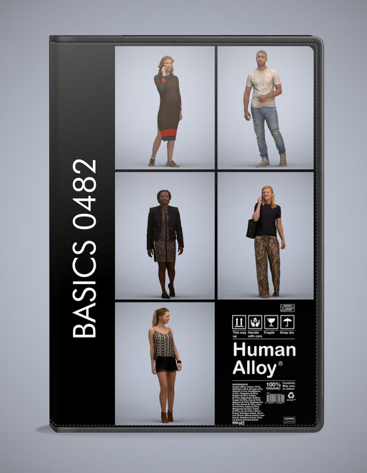 3D human models walking bundle, 5 photogrammetry scanned people for archviz