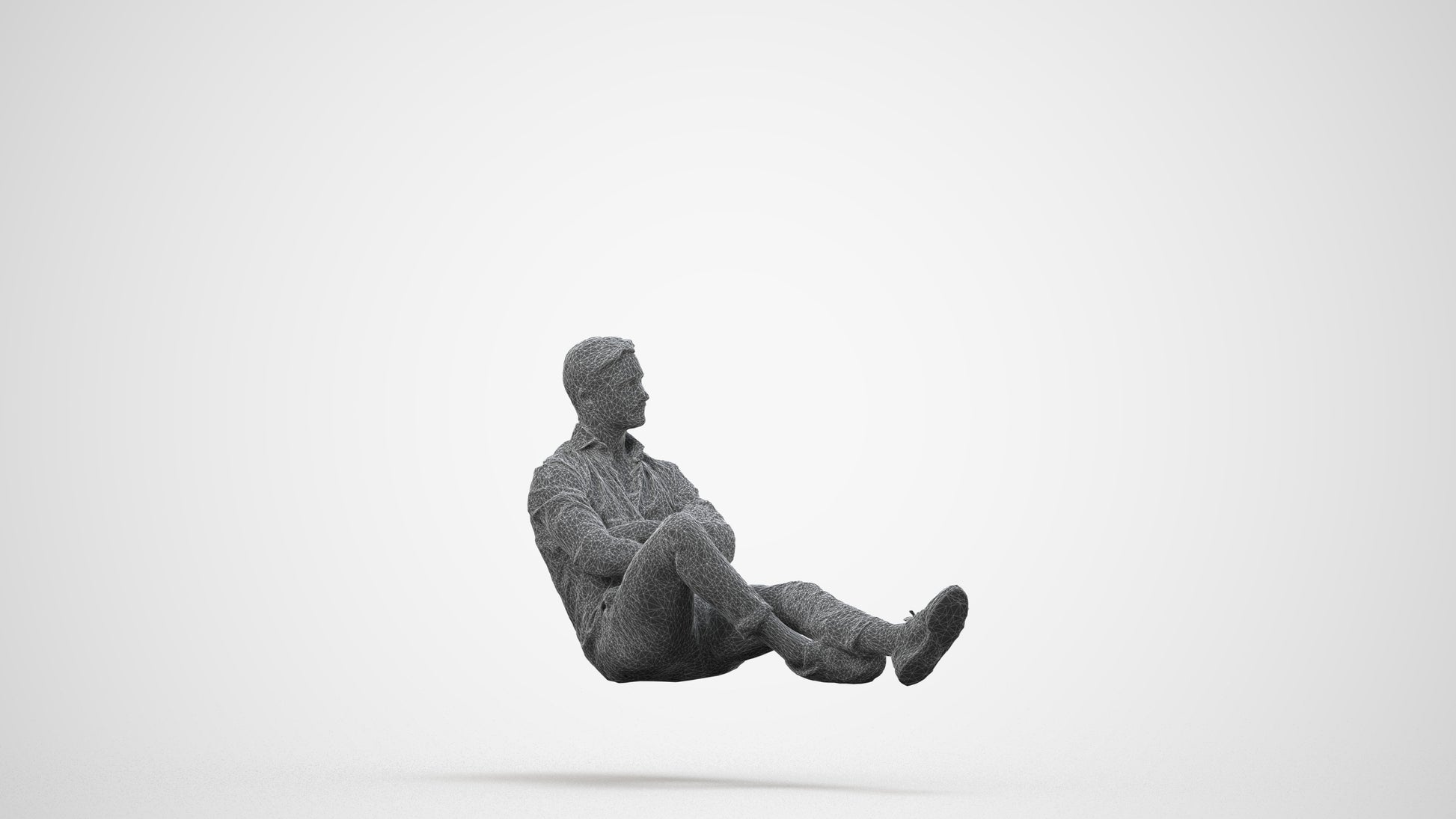 realistic 3D human man casual sitting, archviz people FBX OBJ for Blender, wireframe side view