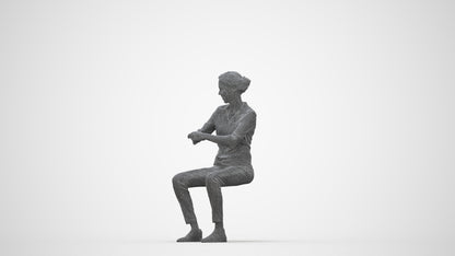 realistic 3D human woman casual sitting, archviz people FBX OBJ for Blender, wireframe back view