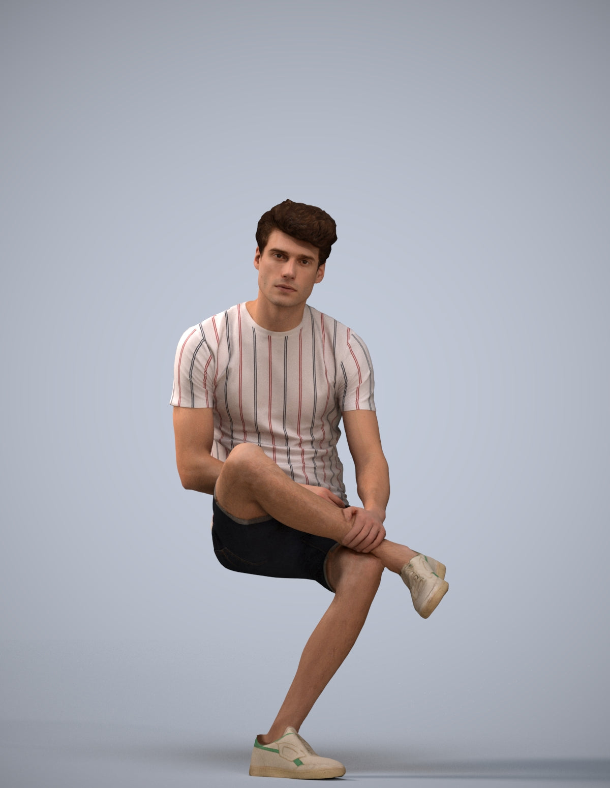 realistic 3D human man casual sitting, archviz people FBX OBJ for Blender