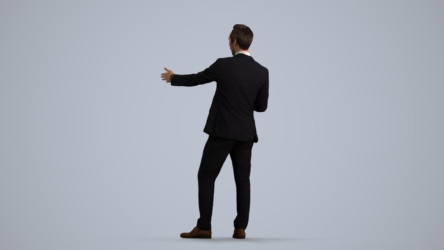 realistic 3D human man business shopping, archviz people FBX OBJ for Blender, front view render