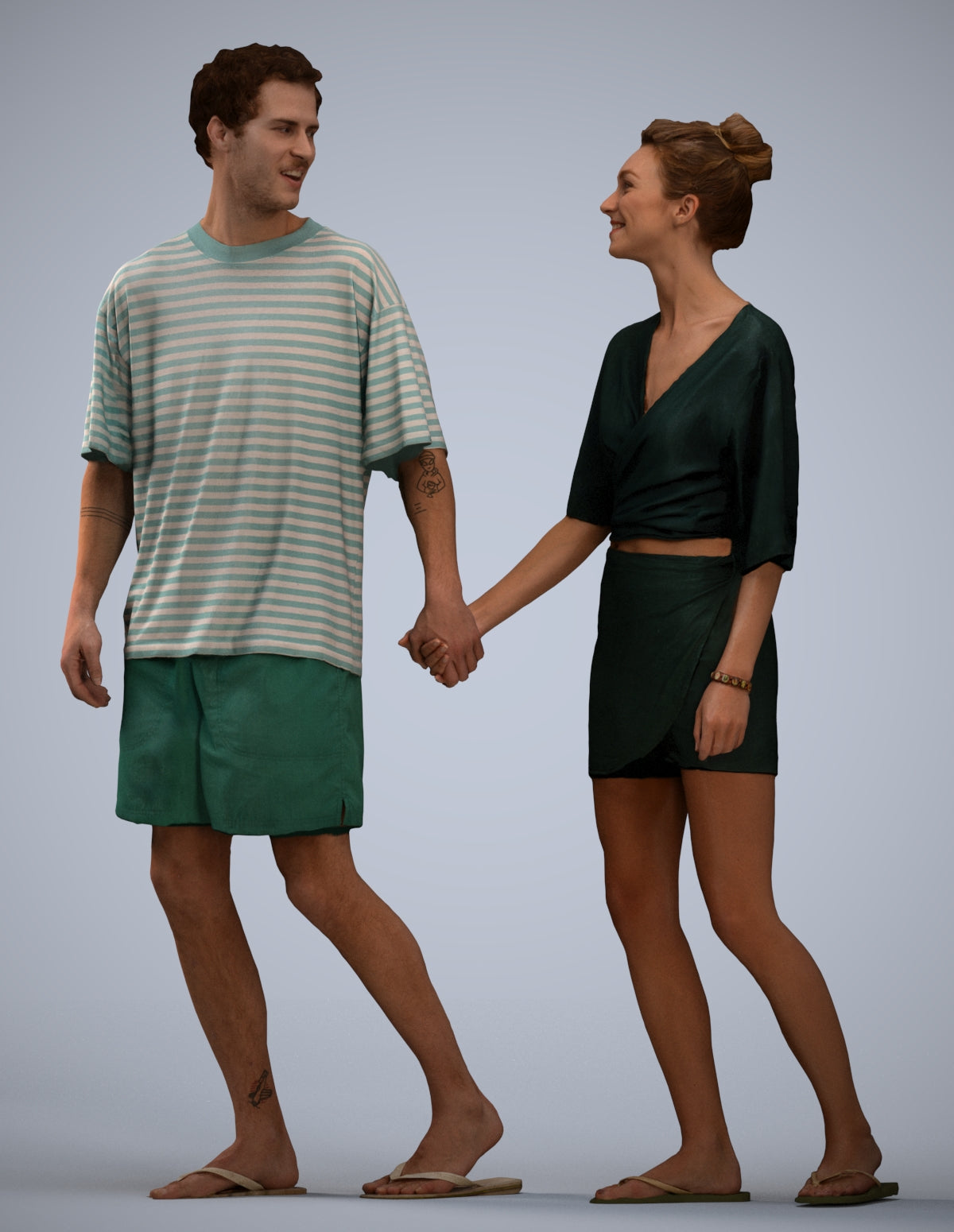 realistic 3D woman casual couple, scanned archviz people for Blender and 3ds Max