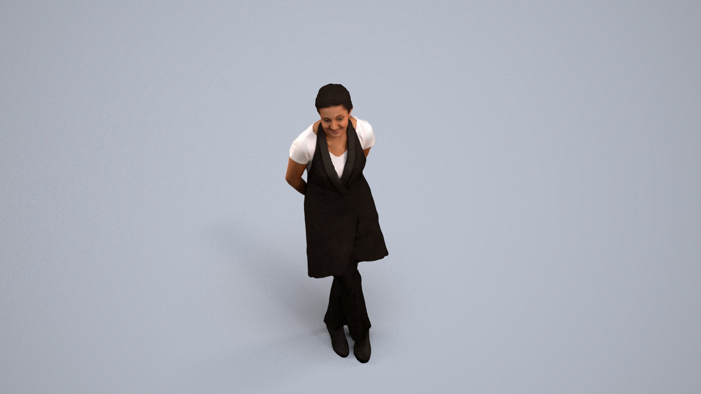 scanned 3D woman hospitality, photogrammetry people for Enscape and V-Ray, back view render
