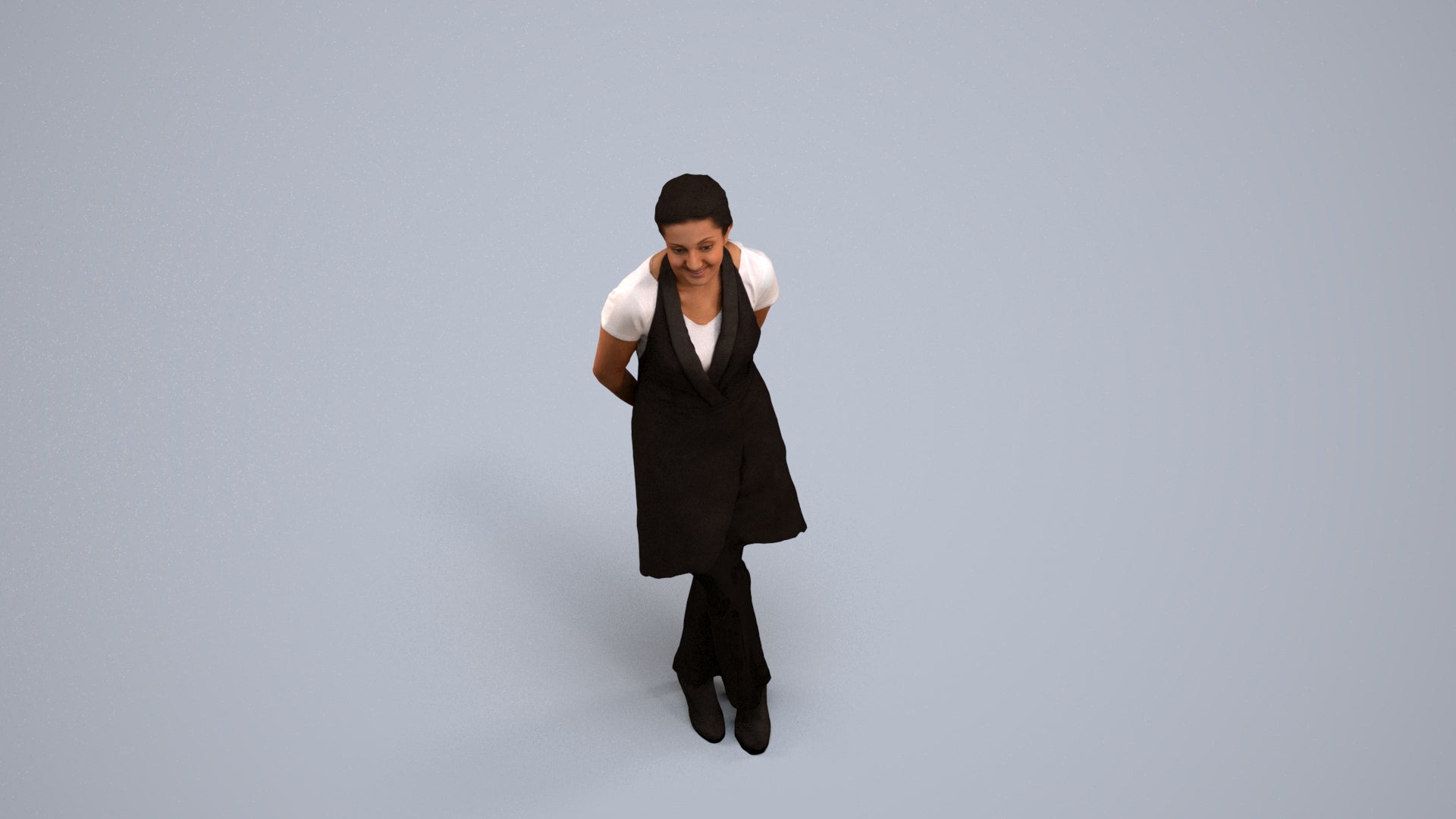 scanned 3D woman hospitality, photogrammetry people for Enscape and V-Ray, back view render