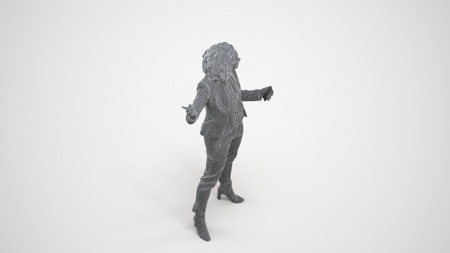 realistic 3D human woman business, archviz people FBX OBJ for Blender, wireframe three-quarter view