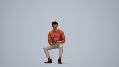 3D people model man casual sitting, scanned human for 3ds Max rendering, top-down view render