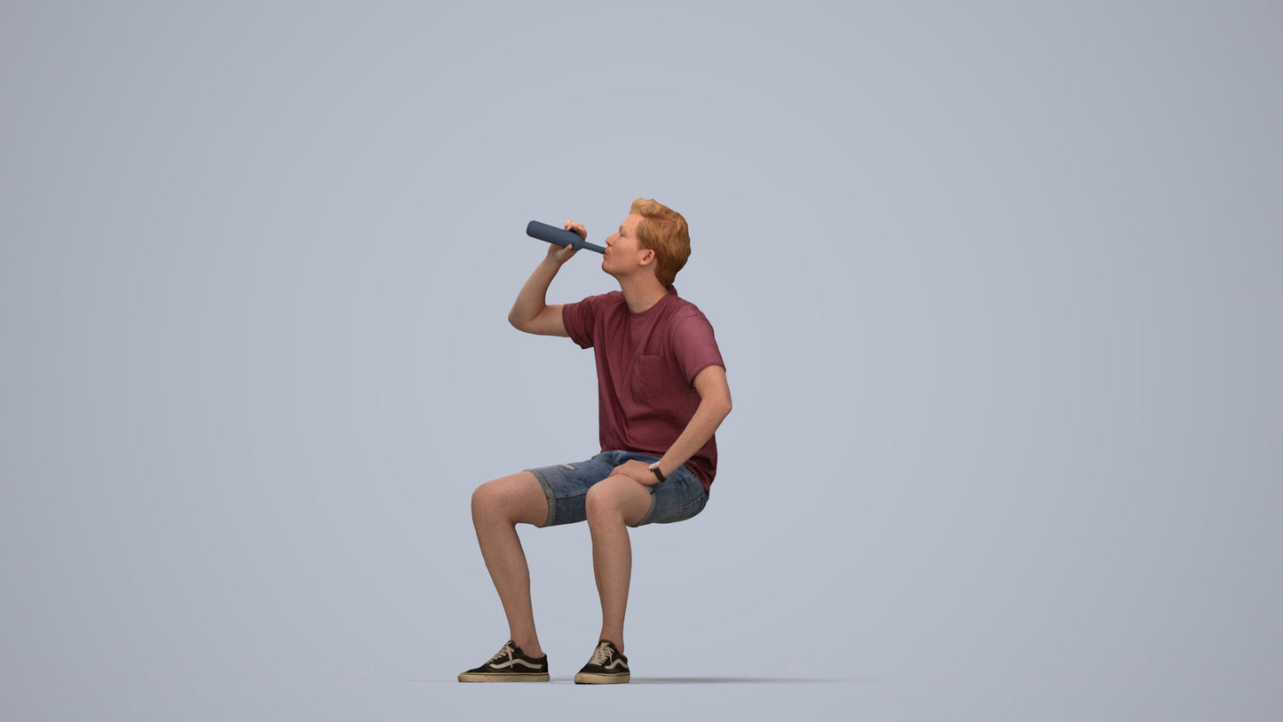 3D scanned man sitting casual, photorealistic archviz people for Enscape and SketchUp, top-down view render