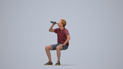 3D scanned man sitting casual, photorealistic archviz people for Enscape and SketchUp, top-down view render