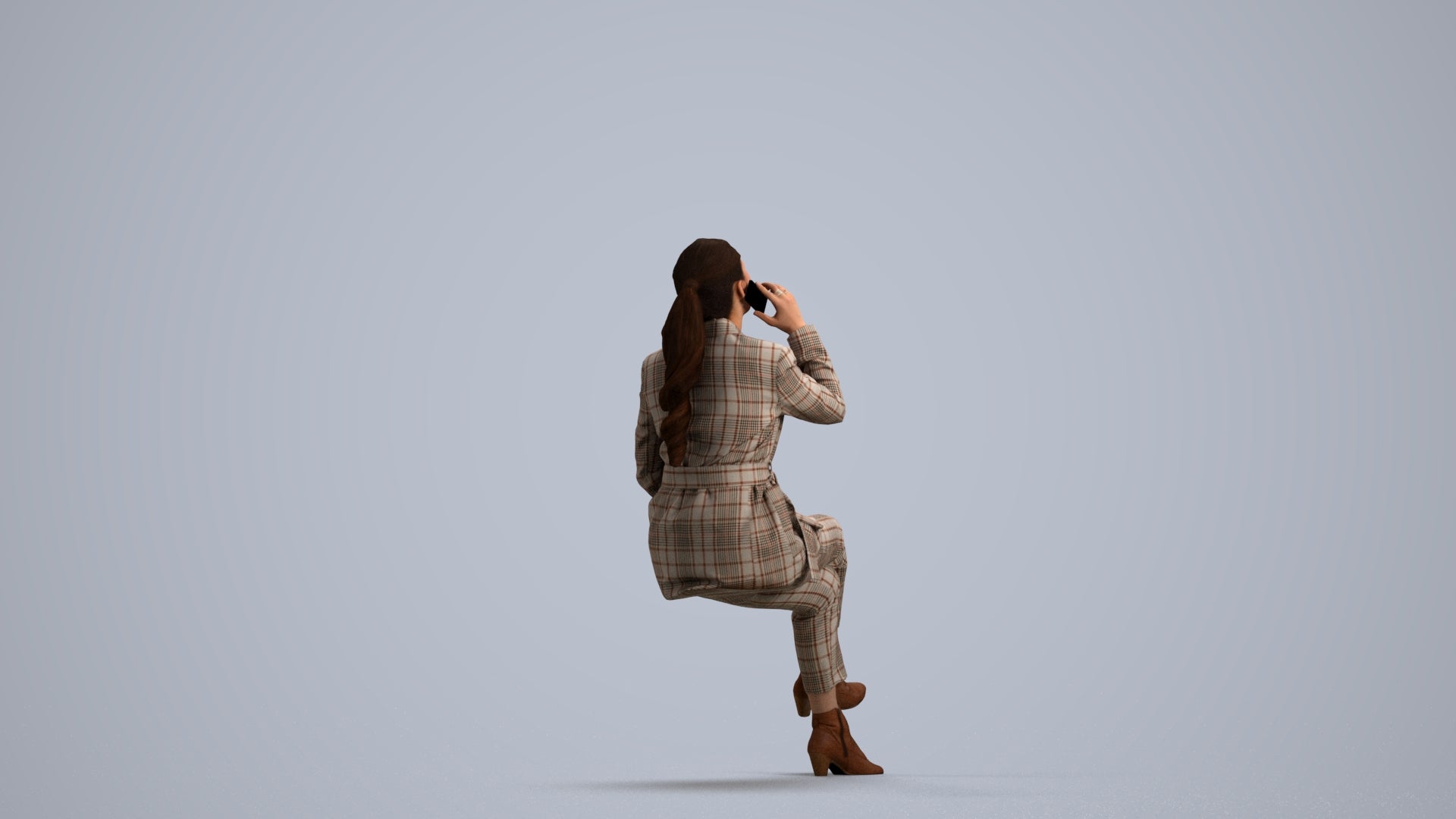 3D human model woman business, photogrammetry scanned person for archviz, front view render