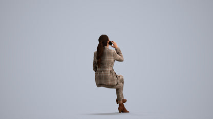 3D human model woman business, photogrammetry scanned person for archviz, front view render