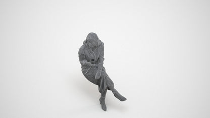photogrammetry 3D woman casual sitting, realistic human model archviz FBX, wireframe three-quarter view